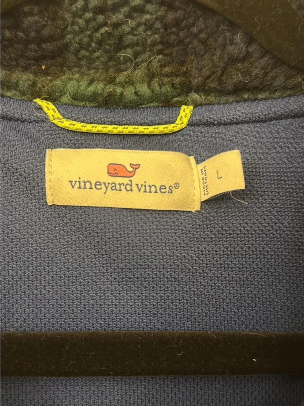 Vineyard Vines Green and Navy Plaid Sherpa Half-Zip Jacket